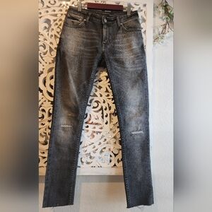 NUDIE JEANS CO. SKINNY LIN FAVORITE BLACK DISTRESS SZ 27 Unisex's Jeans